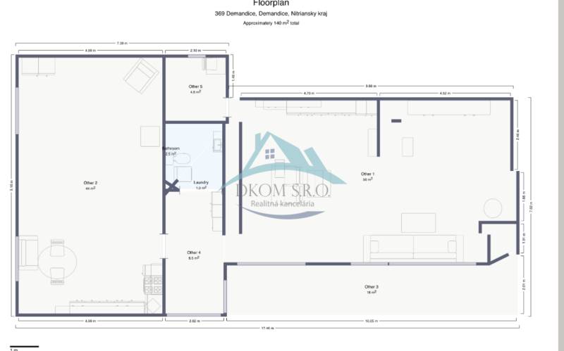 Skrytý raj v srdci prírody - Pôdorys rodinného domu v Demandiciach s označením miestností a rozmermi.
