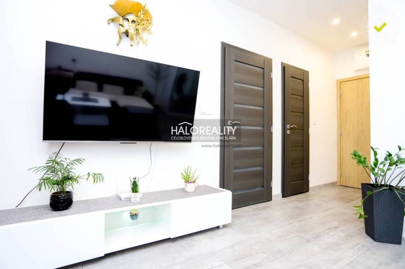 Prenájom, dvojizbový byt Považská Bystrica, Lánska -... - Obývacia izba v 2-izbovom byte s televízorom, dvoma dverami a rastlinami.