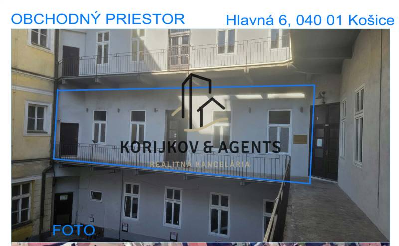 PRENÁJOM Obchodné a kancelárske priestory v centre Košíc, Hlavná - Obchodné priestory s balkónom na Hlavnej ulici v Košiciach, mestská časť Staré Mesto.