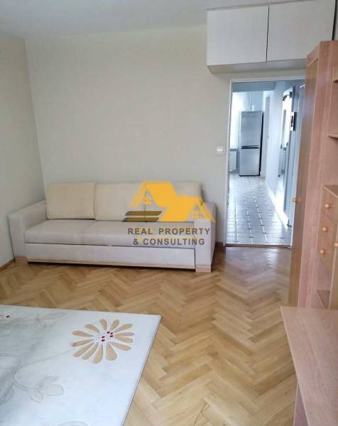 Prenajmem 3 izbový byt v Nových Zámkoch - Obývacia izba v 3-izbovom byte s podlahou s dreveným dekorom a svetlou sedačkou.