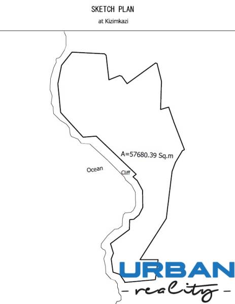 57000 m2 nezkrotného luxusu: Pozemok na výstavbu na pláži na Zanzibare - Náčrt pozemku s rozlohou 57680,39 m² v Kizimkazi pri oceáne.