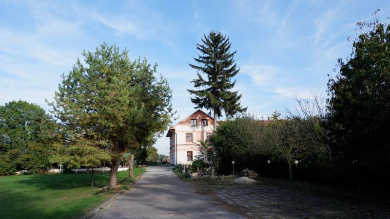 Ponúkame na predaj penzión v Poľnom Kesove - Cesta vedie k vidieckemu domu obklopenému zeleňou v Poľnom Kesove, Hotely a penzióny.