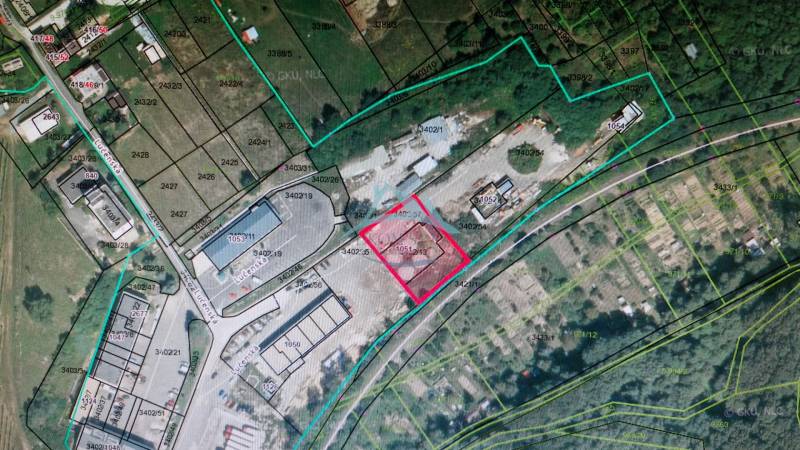 Pozemok o rozlohe 1880 m2  vo Veľkom Krtíši. - Mapa ukazuje pozemky na ulici Lučenecká cesta, vhodné pre komerčné využitie.