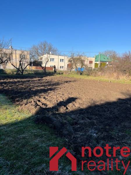 Prízemný rodinný dom v Tomášovciach  - Oraná záhrada v Tomášovciach pri rodinných domoch na jasnom dni.