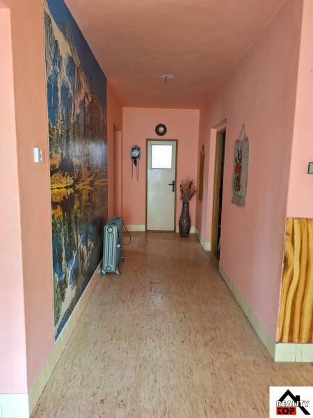 Výborný rodinný dom pre pohodlné bývanie - Chodba v rodinnom dome s podlahou s dreveným dekorom a nástennou dekoráciou.