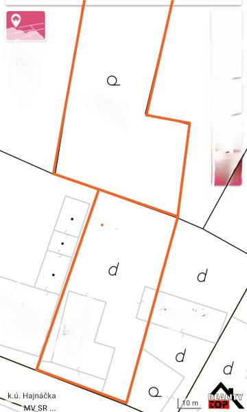Rodinný dom po čiastočnej rekonštrukcii - Katastrálna mapa rodinného domu v Hajnáčke s vyznačením parcely a okolia.