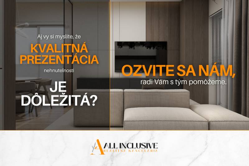 ALL INCLUSIVE I PODNIKATEĽSKÝ PRIESTOR 18 M2 NA PRENÁJOM GALANTA    - Reklamný plagát realitnej kancelárie s obývačkou v 3-izbovom byte, podlaha s dreveným dekorom.