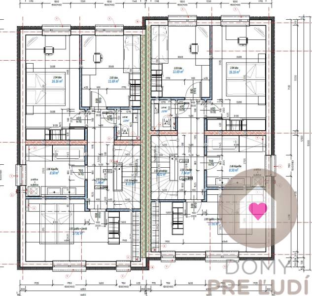 VEĽKORYSO RIEŠENÝ 4 izbový RD-128 m2 S TEP. ČERPADLOM, POZEMOK 405 m2 - Pôdorys prvého poschodia rodinného domu s dvoma oddelenými sekciami v Zálesí.