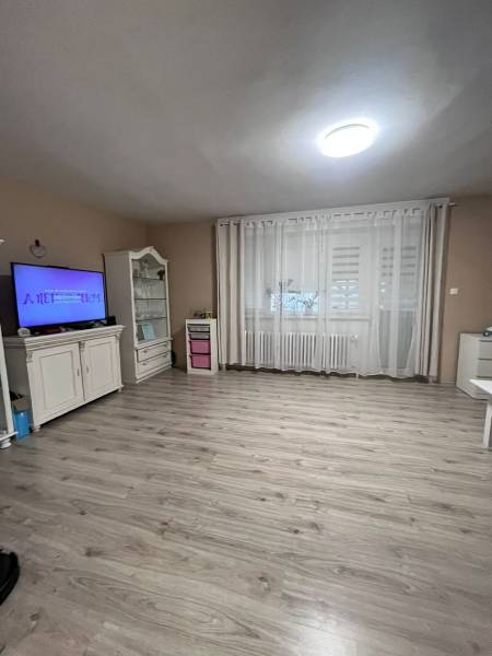 Dvojpodlažný 5i RD pri Dunajskej Strede, 55 min od BA - Izba v rodinnom dome s podlahou s dreveným dekorom, televízorom a závesmi.