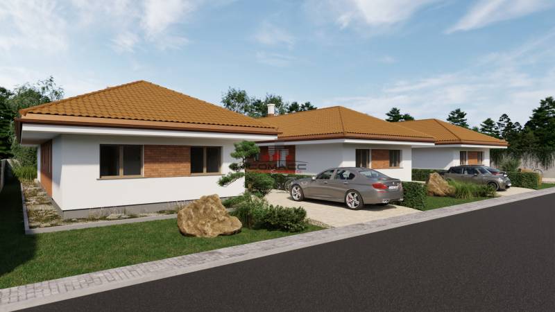 3 x 4iz. Novostavba Veselé pri Piešťanoch - Rodinný dom na ulici Veselé vo Veselém má nízku strechu a upravenú záhradu.