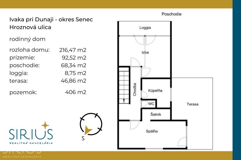 HROZNOVÁ, 4-i RD, 161 m2 – novostavba, krb, klíma, krásna záhrada - Pôdorys poschodia rodinného domu na Hroznovej ulici v Ivanke pri Dunaji.
