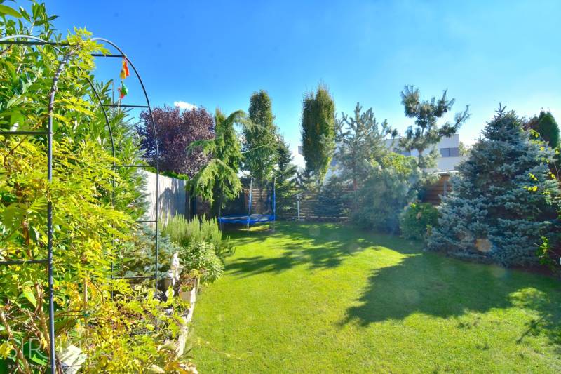 HROZNOVÁ, 4-i RD, 161 m2 – novostavba, krb, klíma, krásna záhrada - Záhrada v Rodinnom dome na Hroznej ulici v Ivanke pri Dunaji s trávnikom a stromami.