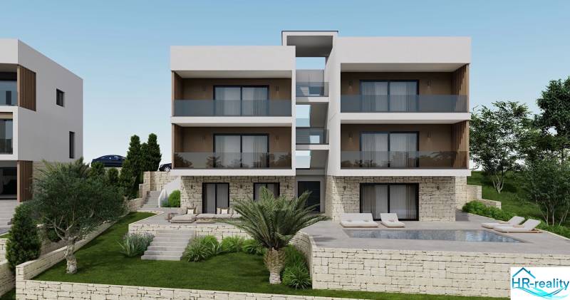 ☀Ciovo/Trogir(HR)-moderné byty v novostavbe s výhľadom na more☀ - Rekreačný apartmán v meste Ciovo s bazénom, terasou a moderným záhradným dizajnom.