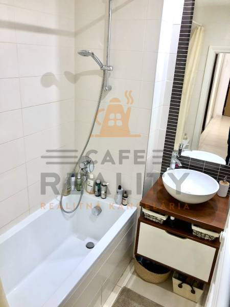 Na prenájom 2 izbový byt, 56 m2, Bratislava, Staré Mesto, Björnsonova - Kúpeľňa v 2-izbovom byte s vaňou, sprchou a štýlovou umývadlovou skrinkou.