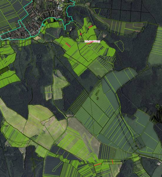 Nemčinany – Podiely na poľnohospodárskej pôde - Letecký pohľad na poľnohospodárske a lesné pozemky okolia Nemčinian.