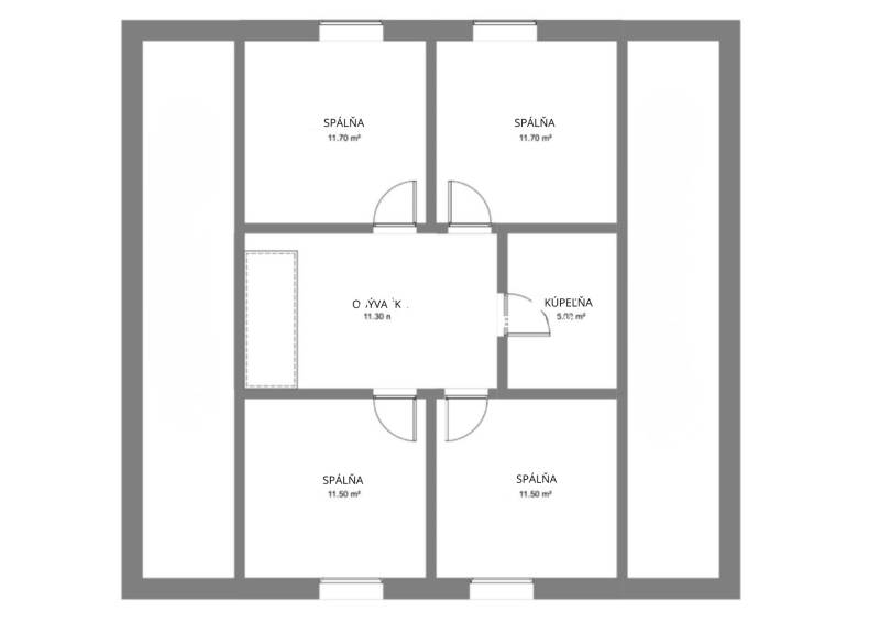RODINNÝ DOM, HERNÁDKAK, MAĎARSKO - Pôdorys rodinného domu s tromi spálňami, obývačkou a kúpeľňou.