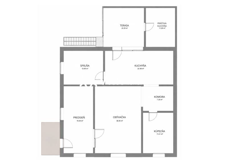 RODINNÝ DOM, HERNÁDKAK, MAĎARSKO - Pôdorys rodinného domu v Hernádkaki so spálňou, obývačkou, kuchyňou, terasou a kúpeľňou.