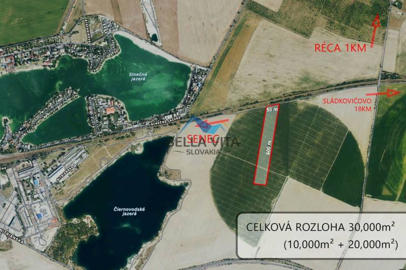 Orná pôda na predaj - skvelá investičná príležitosť pri jazere Guláška - Letecký pohľad na poľnohospodárske a lesné pozemky v Senci blízko Seneckej, pri jazerách.