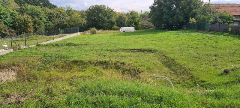 Predaj 4-izbového rodinného domu s veľkou záhradou v Semerove - Záhrada pri rodinnom dome v Semerove, so zeleňou a stromami na okraji pozemku.