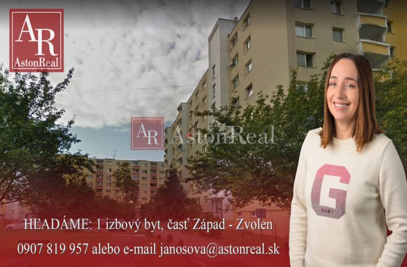 HĽADÁME: 2 izbový byt, časť Západ - Zvolen - Panelový dom v časti Západ-Zvolen, ponuka na kúpu 1-izbového bytu.