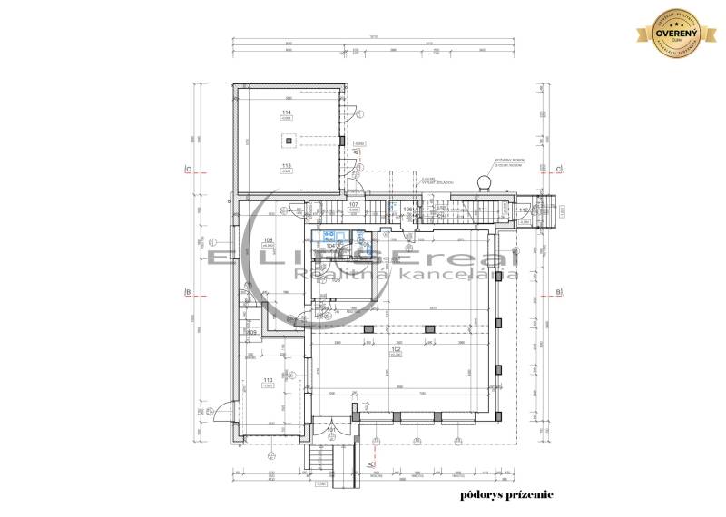 NA PREDAJ polyfunkčná budova v centre obce Veľké Leváre - Pôdorys prízemia budovy s rozložením miestností a stavebnými rozmermi.