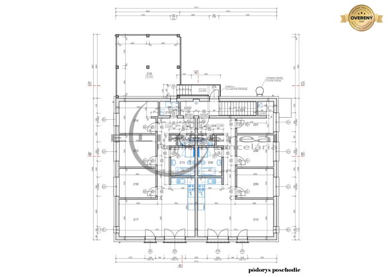 NA PREDAJ polyfunkčná budova v centre obce Veľké Leváre - Pôdorys poschodia Budovy vo Veľkých Levároch so zobrazenými miestnosťami a rozmermi.