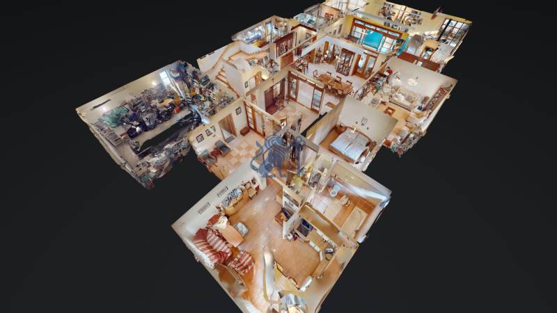 Veľkometrážny dom s wellness, bazénom a investičným potenciálom - 3D pôdorys rodinného domu s viacerými miestnosťami a vybavením interiéru.