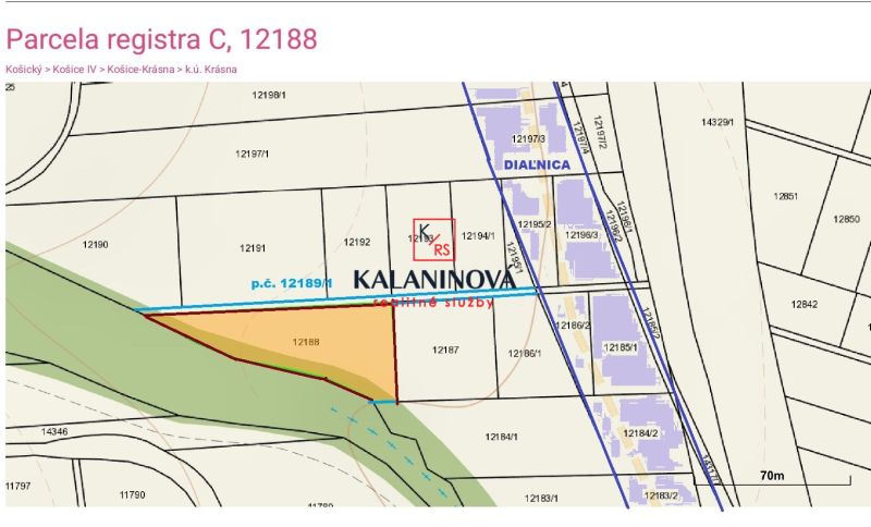PREDAJ: POZEMOK pri dialnici, parc. "C" č. 12188, KOŠICE-KRÁSNA