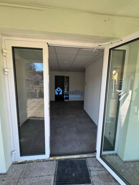 Prenájom obchod/kancelária NP nová kompletná rekonštrukcia, centrum PB - Vchod do obchodných priestorov s francúzskymi dverami na Moyzesovej ulici v Považskej Bystrici.