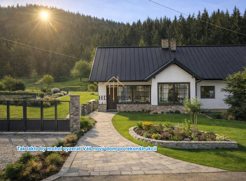 Predaj, rodinný dom Sliačany, Donovaly - Rodinný dom v Donovaloch obklopený zeleňou a slnečnými lúčmi na záhrade.