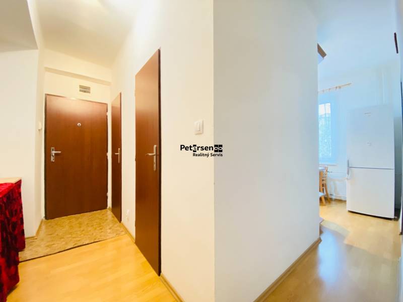 NA PRENÁJOM 2-IZBOVÝ BYT, NÁRODNÁ TRIEDA - Vstupná hala v 2-izbovom byte s podlahou s dreveným dekorom.