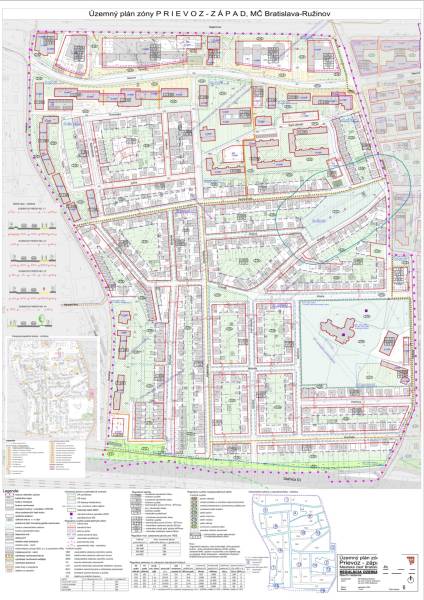 Exkluzívny stavebný pozemok so stavbou Ružinov Prievoz 760 m²  - Územný plán Prievoz-Západ, Bratislava-Ružinov, s vyznačenými parcelami a zástavbou.