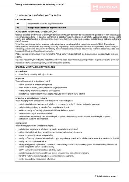 Exkluzívny stavebný pozemok Ružinov - Prievoz 760 m²   - Územný plán Bratislavy, ZaD 07, reguluje funkčné využitie obytných plôch v meste.