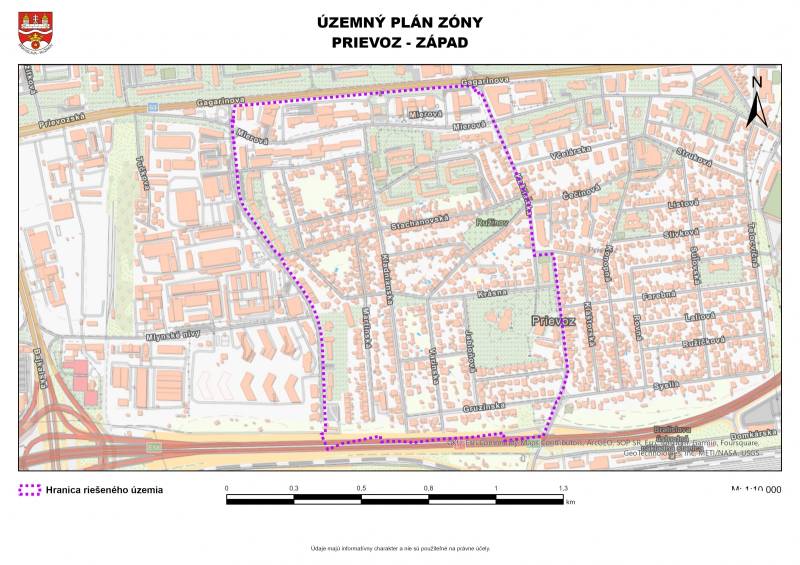Exkluzívny stavebný pozemok Ružinov - Prievoz 760 m²   - Mapa územného plánu zóny Prievoz-Západ v Bratislave, zobrazuje hranice riešeného územia.