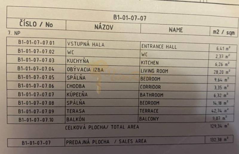 3-izb. byt, Zuzany Chalupovej, Petržalkou s veľkou terasou a saunou - Pôdorys 3-izbového bytu s rozlohou 132,38 m² vrátane terasy a balkóna.