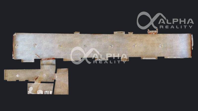 Prenájom obchodný, kancelársky priestor, centrum, Sp. N. Ves - Pôdorys obchodných priestorov s podlahou s dreveným dekorom v Spišskej Novej Vsi.