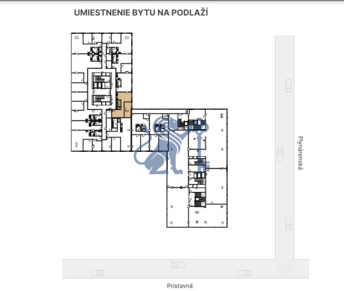 Na PREDAJ | 2 izb. ateliér | Prístavná ulica - Pôdorys umiestnenia 2-izbového bytu na Prístavnej ulici v Bratislave - Ružinove.