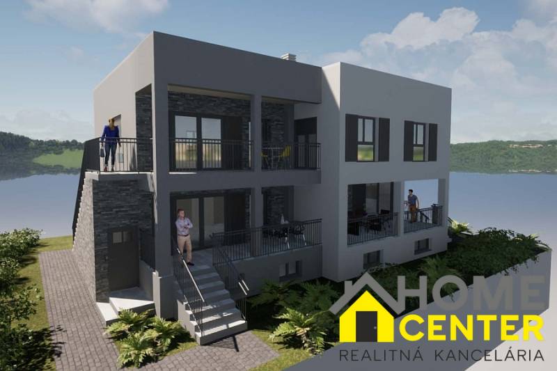 NA PREDAJ rozostavaný dom / 303 m²/na ostrove ČIOVO - Rekreačný apartmán na Čiove s výhľadom na vodu a zeleň v pozadí.