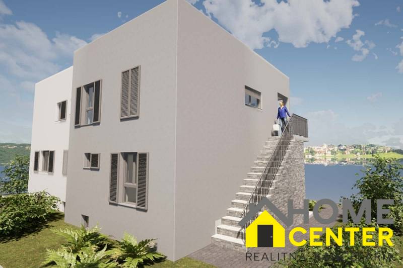 NA PREDAJ rozostavaný dom / 303 m²/na ostrove ČIOVO - Exteriér rekreačného apartmánu v Čiove s výhľadom na more a okolitú krajinu.