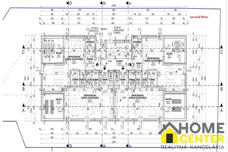 NA PREDAJ moderné byty / 41 m²/  v prvom rade od mora, ostrov PAG - Pôdorys rekreačného apartmánu so štyrmi obývacími priestormi a balkónmi.