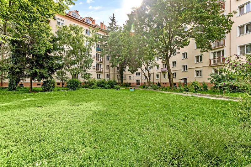I Na predaj zrekonštruovaný 4i byt v Ružinove, Miletičova - Zeleň pred bytovými domami na Miletičovej ulici v Bratislave - Ružinove.