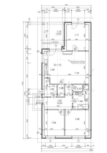 I NA PREDAJ 4i rodinný dom s veľkým pozemkom v Galante - Pôdorys rodinného domu s detailnou špecifikáciou rozmerov miestností a konštrukčných prvkov.