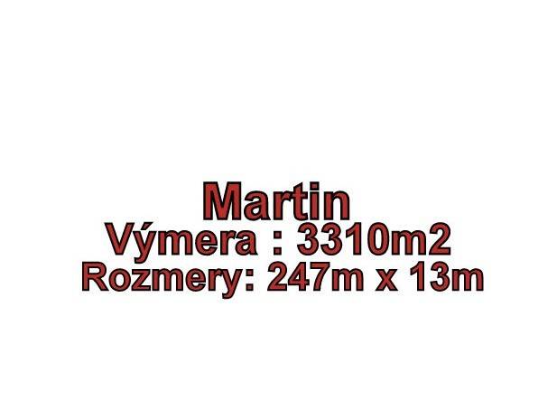MARTIN-Záturčie pozemok o výmere 3310m2 na stavebné účely - Pozemok v Martine, výmera 3310 m², rozmery 247x13 m, vhodný na bývanie.