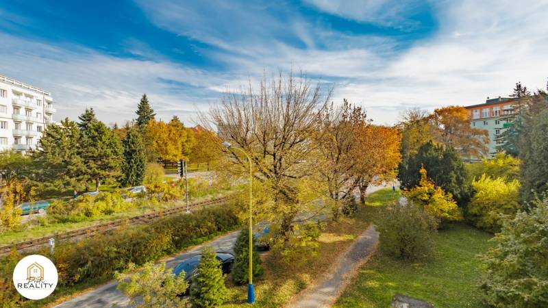 PRENÁJOM | 3i byt v centre Prešova | ZARIADENÝ - Jesenný deň na Pavlovičovom námestí v Prešove, sfarbené stromy a obytné domy.