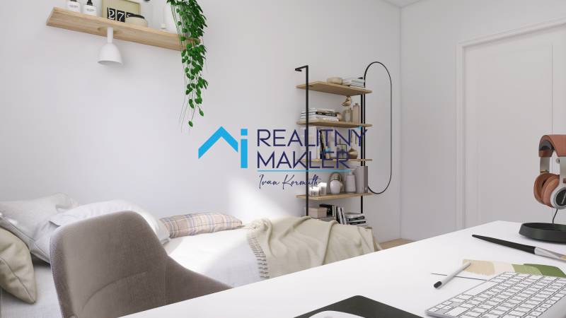 PREDANÉ - 4 izbový byt s loggiou v Petržalke - Pracovný kút so stolom, poličkami a lôžkom v 3-izbovom byte.