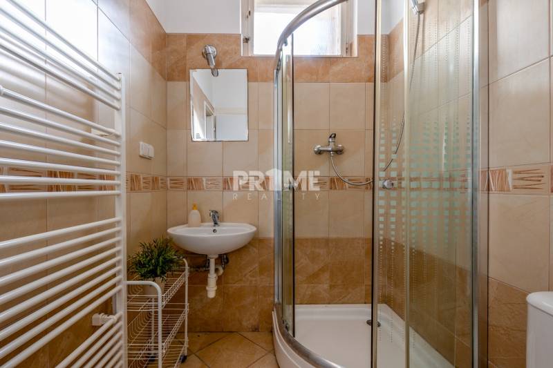 Pekná Garsónka, CENTRUM, REKONŠTRUKCIA,Vajanského nábrežie,Staré Mesto - Kompaktná kúpeľňa s moderným sprchovým kútom a umývadlom v garsónke.