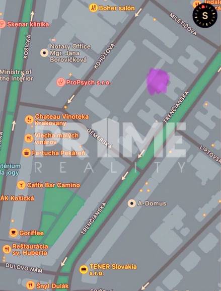 SAMOSTATNÁ GARÁŽ ( 16 m2 ), Gemerská ulica, NIVY, Ružinov - Na mape je zobrazená oblasť na Gemerskej ulici, vrátane Garáže a okolitých prevádzok.