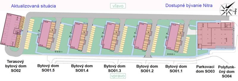 1i - 2i - 3i BYTY V NOVOSTAVBE | NITRA - MLYNARCE - Virtuálny plán rezidenčného komplexu s bytovými domami a parkovacími plochami v Nitre.