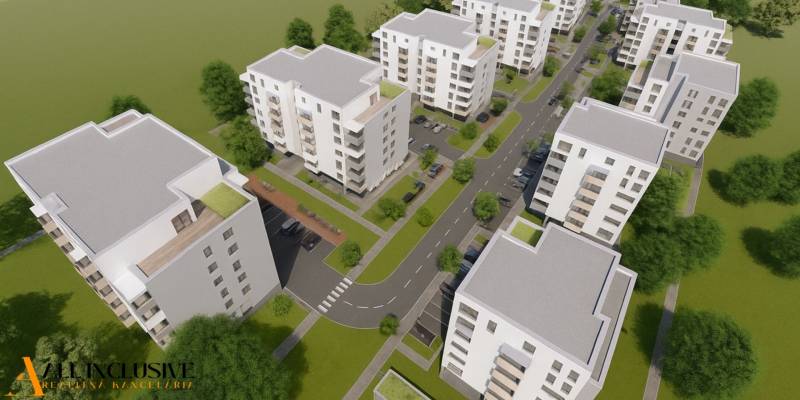 1i - 2i - 3i BYTY V NOVOSTAVBE | NITRA - MLYNARCE - Vizualizácia obytných budov na Kmeťovej ulici v Nitre s okolitými zelenými plochami.