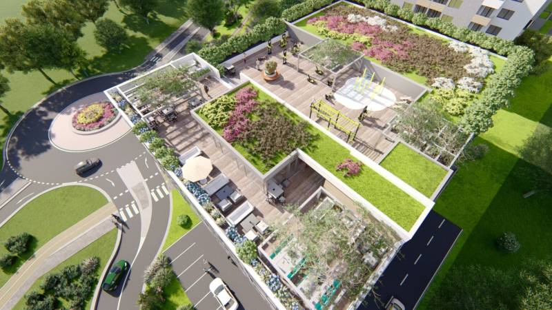 1i - 2i - 3i BYTY V NOVOSTAVBE | NITRA - MLYNARCE - Strešná terasa s kvitnúcou záhradou nad Kmeťovou ulicou v Nitre.